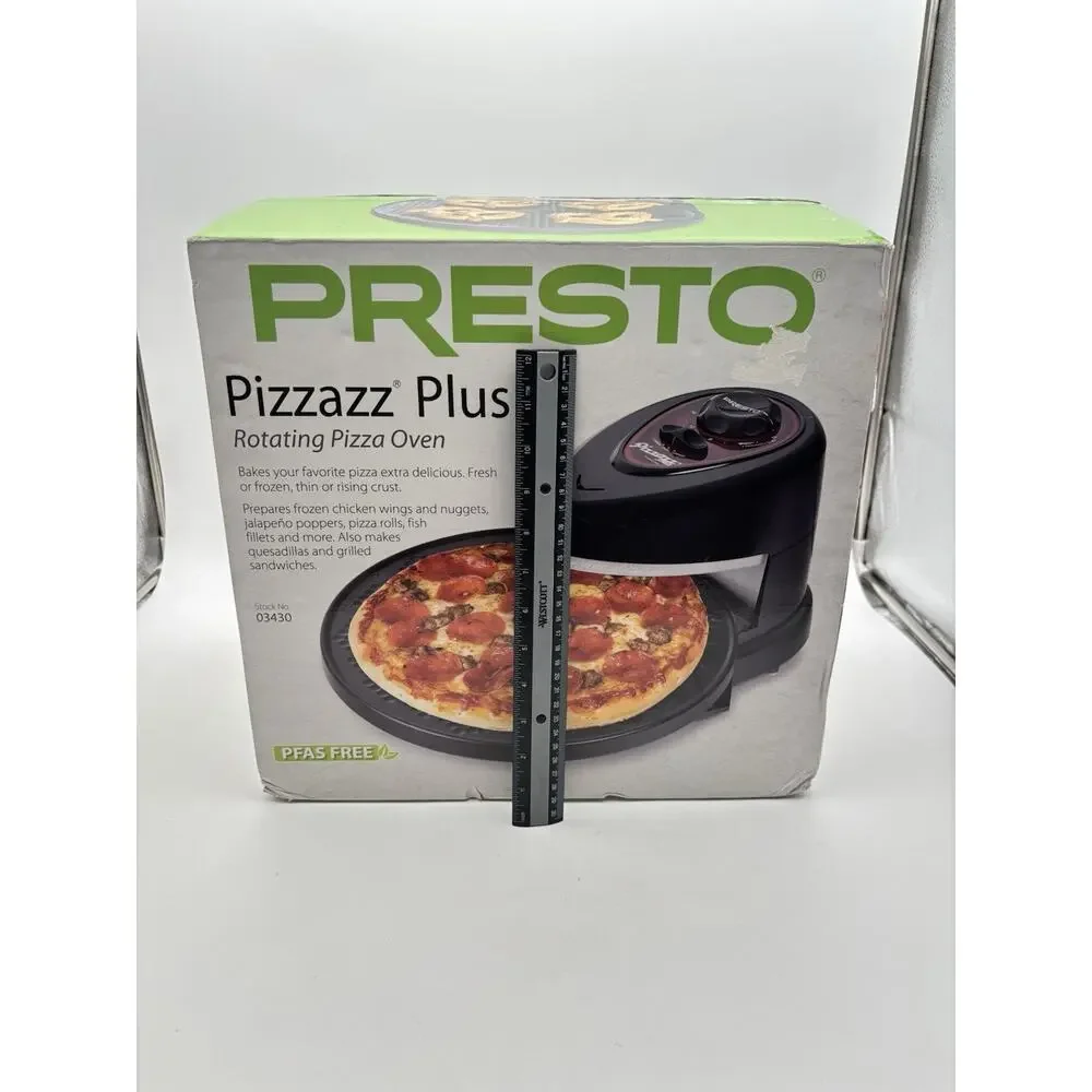 New Presto Pizza Pizzazz Plus 03430 Rotating Pizza Oven Black Countertop Cook